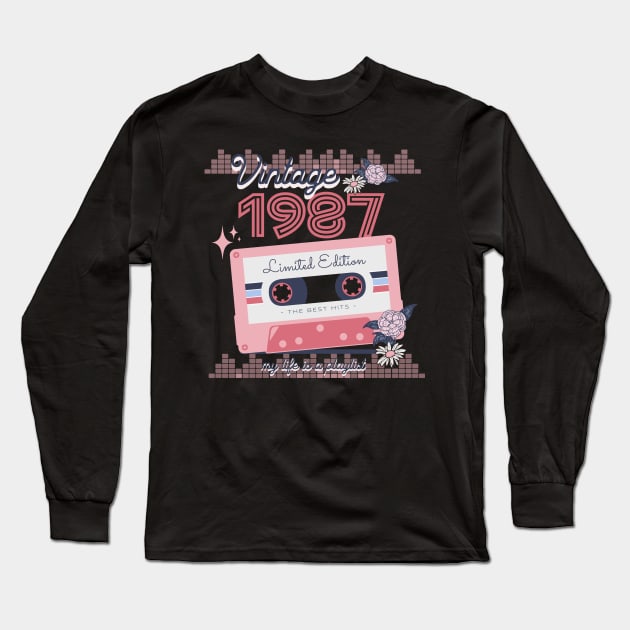 Vintage 1987 Limited Edition Music Cassette Birthday Gift Long Sleeve T-Shirt by Mastilo Designs